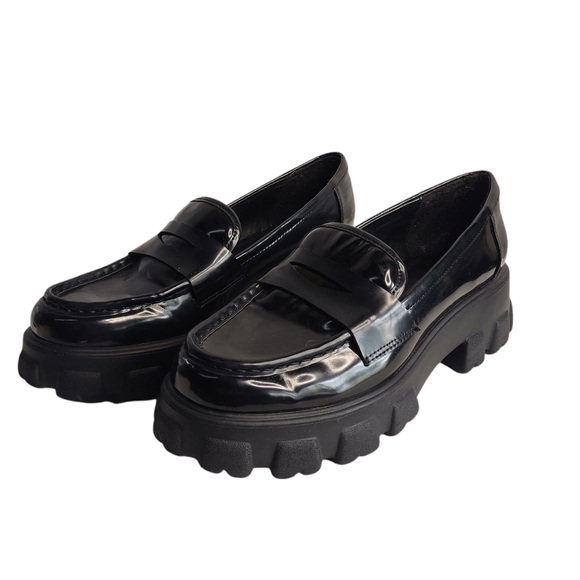 BAR III Women's Black Faux Leather Platform Slip-On Penny Loafers Size 9M - Picture 2 of 9